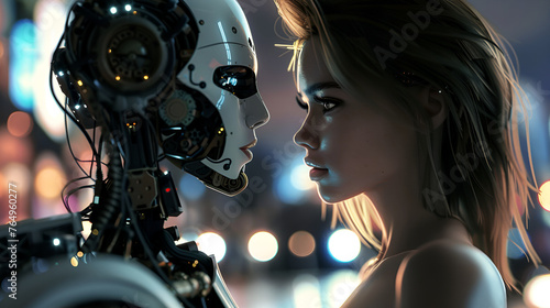 A young woman on a date with a robot