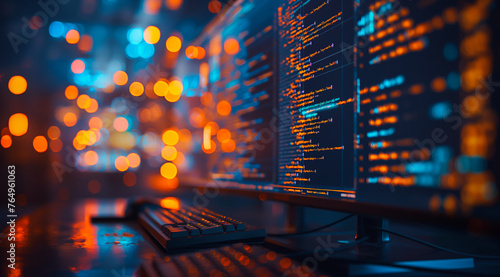 Abstract computer coding with glow light
