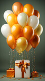 a single and big gift package with ballons, the colors of the package and the ballons must be yellow сreated with Generative Ai
