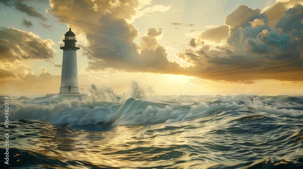 Beacon of Hope Majestic Coastal Lighthouse Illuminating the Path Through Stormy Seas