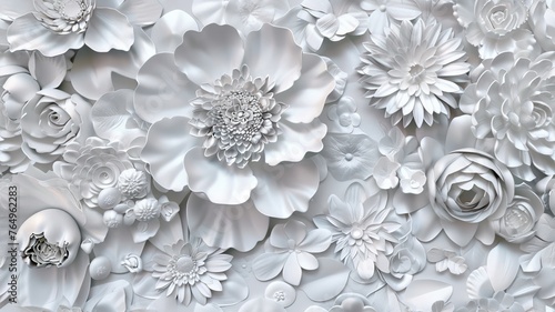 Patterns on the ceiling gypsum sheets of white flowers, plaster background - floral pattern, seamless pattern. © lililia