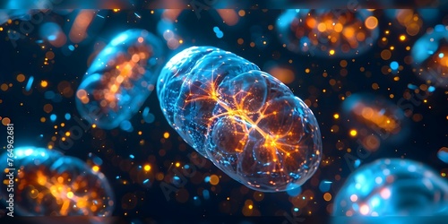 Mitochondria essential organelles creating energy for cell functions in microscopic world. Concept Mitochondria, Energy Production, Cell Functions, Essential Organelles, Microscopic World photo