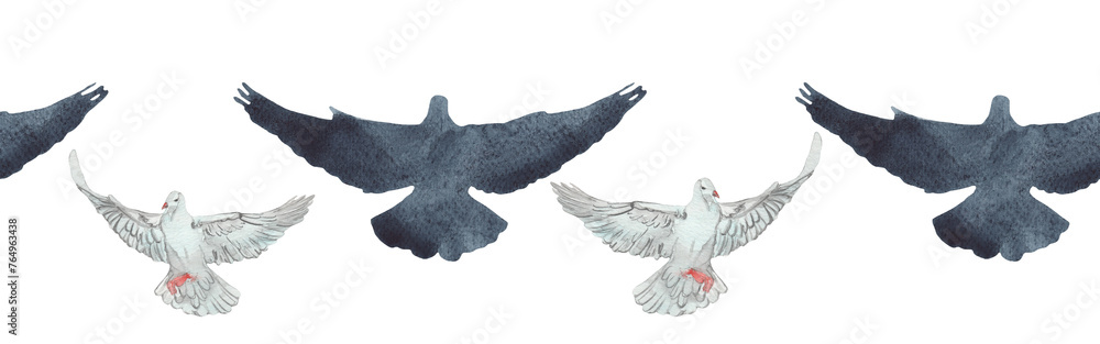 Naklejka premium Christian card and hand drawn bird border.Ink handwriting inscriptions.Bird border.Typography and lettering.