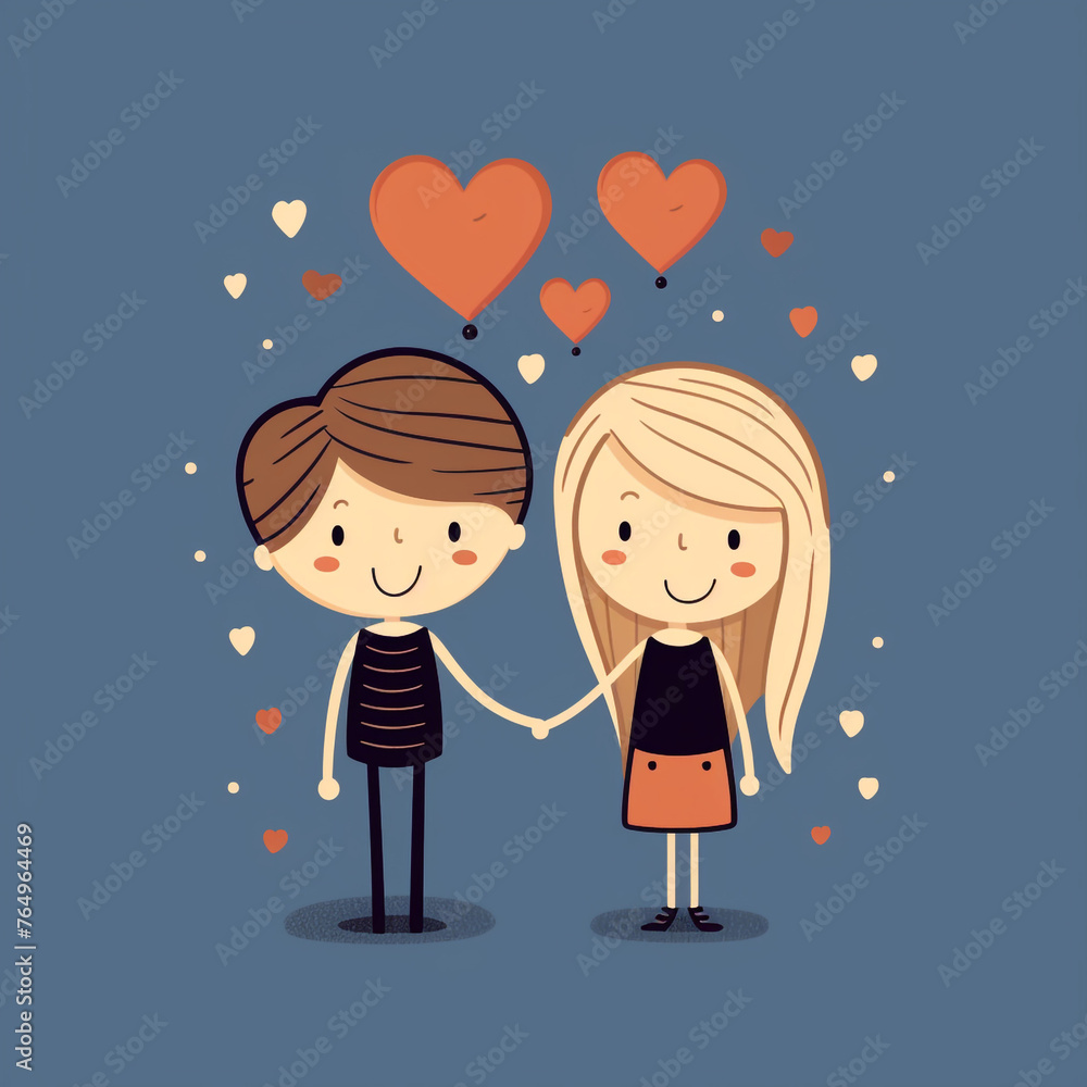 a pair of cartoon couple with hearts inside, in the style of animated gifs сreated with Generative Ai a pair of cartoon couple with hearts inside, in the style of animated gifs сreated with Generative Ai