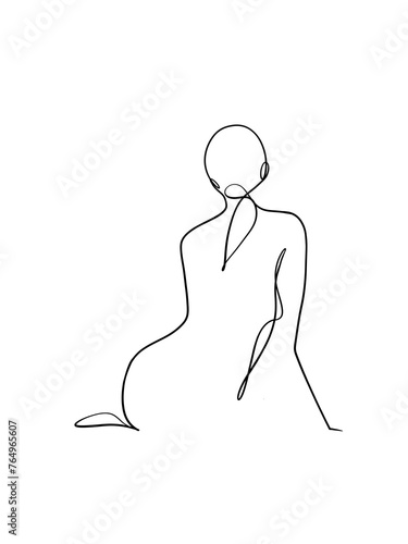 A nude woman back is drawn in one line art style. Romantic expression. Printable art.