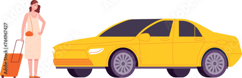 Woman with travel bag. Taxi service passenger illustration