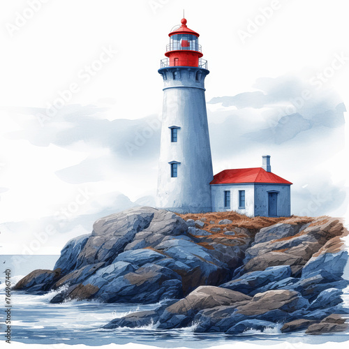 Lighthouse Watercolor Painted Illustration