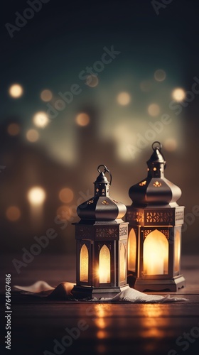islamic lantern background Ideal for ramadhan festive, eid fitr, eid adha, islamic background , cozy, warm,  holidays, invitations, and decorations, ratio 9:16px © langithitam
