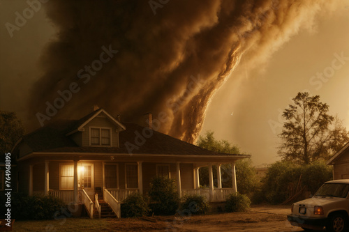 A Tranquil Southern Home Stands Unaware Before an Immense Tornado, Capturing the Stark Contrast Between Peace and Turmoil