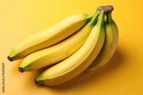 Upper view of a mature banana isolated on yellow background. Delicious tropical fr, generative IA