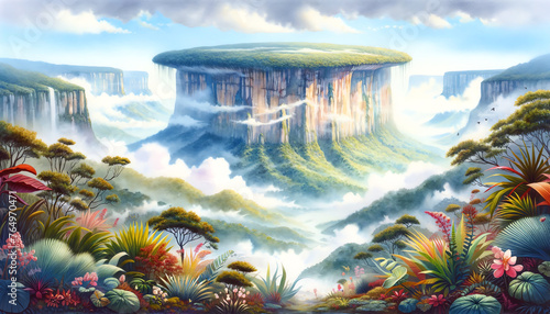 Watercolor Painting of Mount Roraima photo