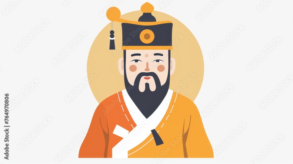 A Korean king character who created Korean letters. Flat design style minimal modern illustration. A Korean king character who created Korean letters. Flat design style minimal modern illustration.