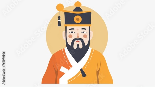 A Korean king character who created Korean letters. Flat design style minimal modern illustration.