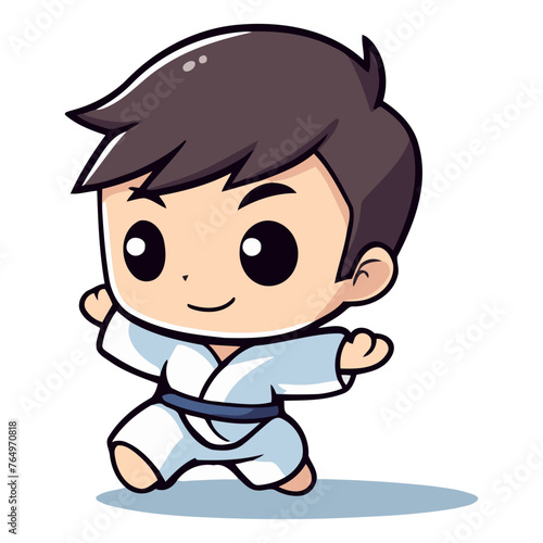 Taekwondo - Cute Cartoon Boy Character Vector Illustration