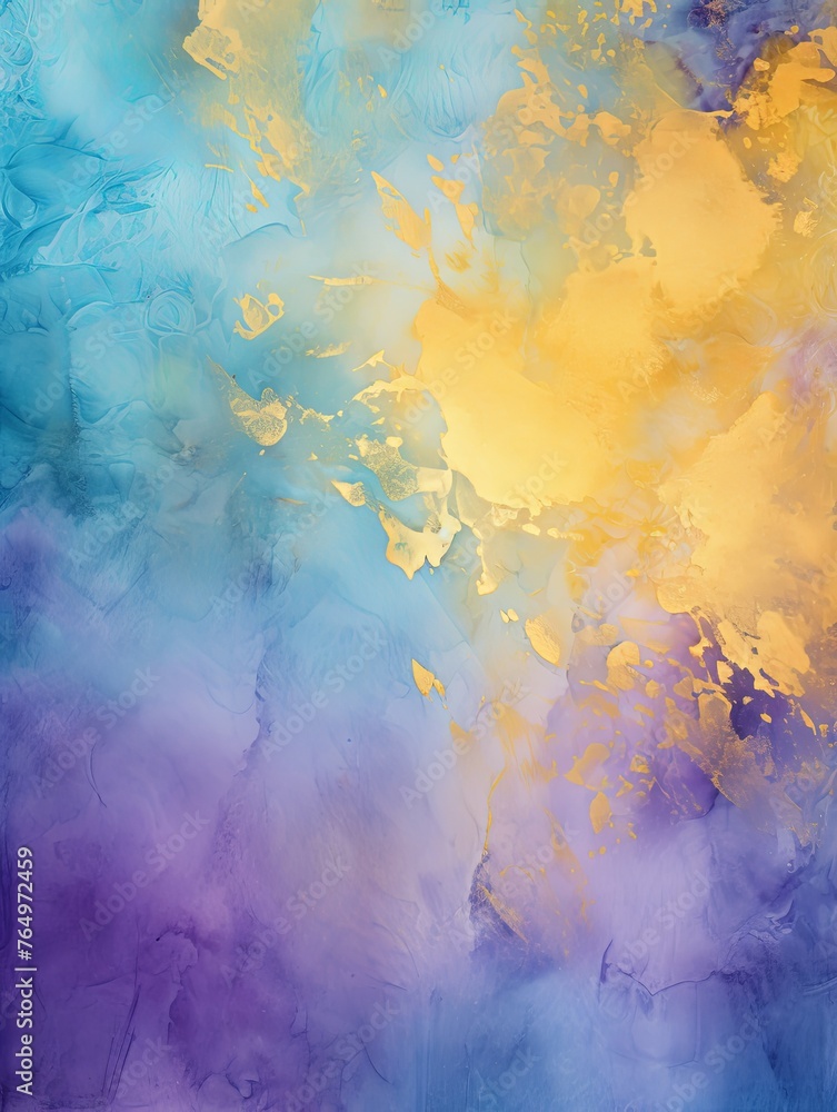 Gold and yellow watercolour splatter background, purple yellow