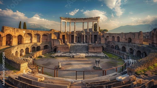 ancient roman theater coliseum in ruins on a sunset in high resolution