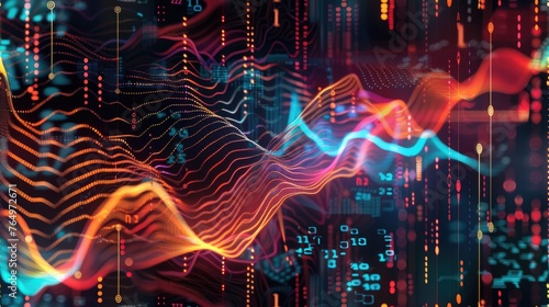 abstract arrangement featuring sine waves, numbers, and design elements tailored for modern computing, virtual reality, and signal processing projects. photo