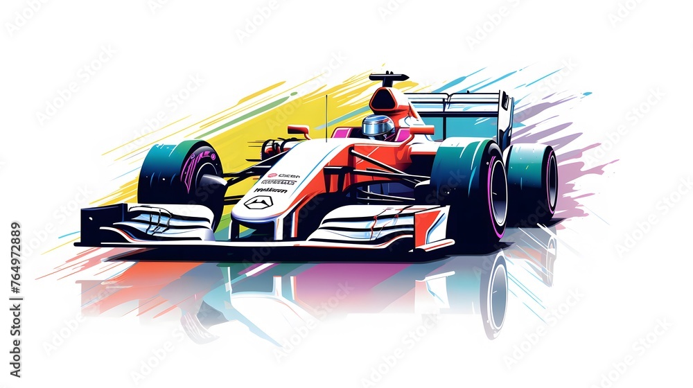 Naklejka premium f1 formula Illustration in Simple Lines and Bright Colors