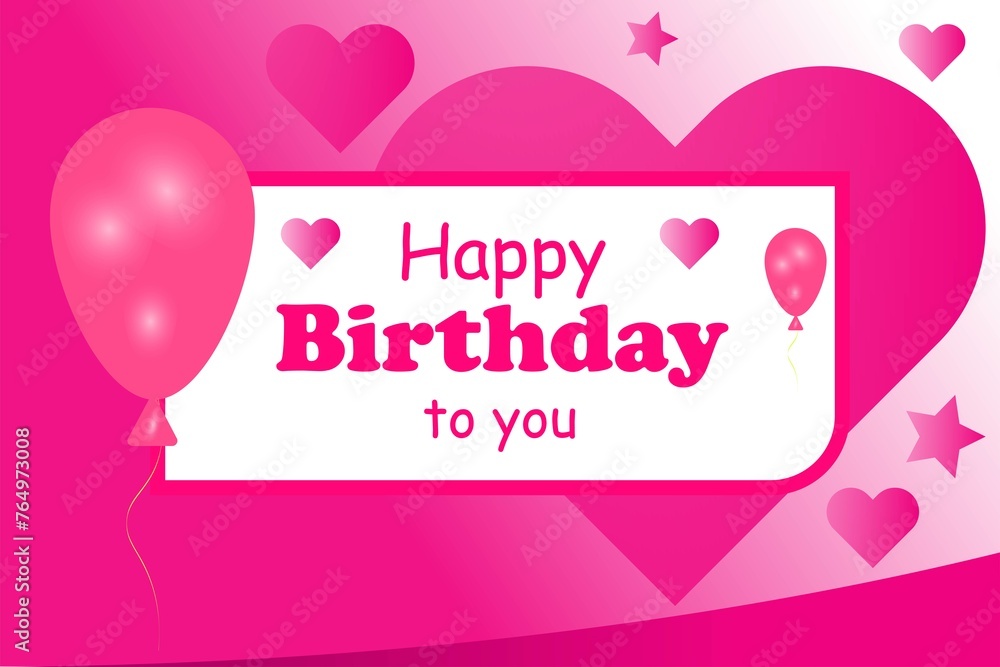 happy birthday card with pink hearts