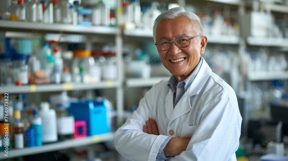 Portrait of a senior research scientist in a biochemistry lab Portrait of a senior research scientist in a biochemistry lab