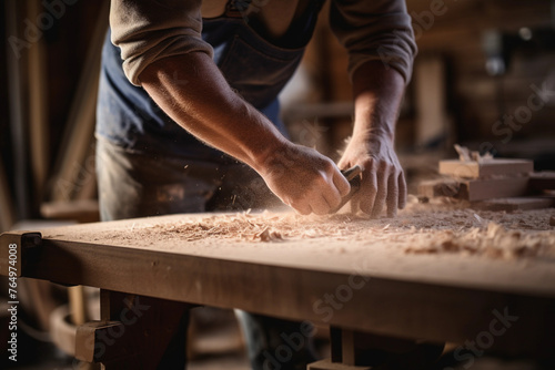 Artisan Woodworking - Craftsman Planing Wood
