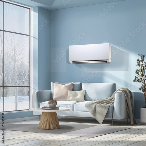 Cozy Modern Minimalist Living Room with Winter View