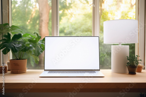 Tranquil Home Office with Laptop and Plants by Window