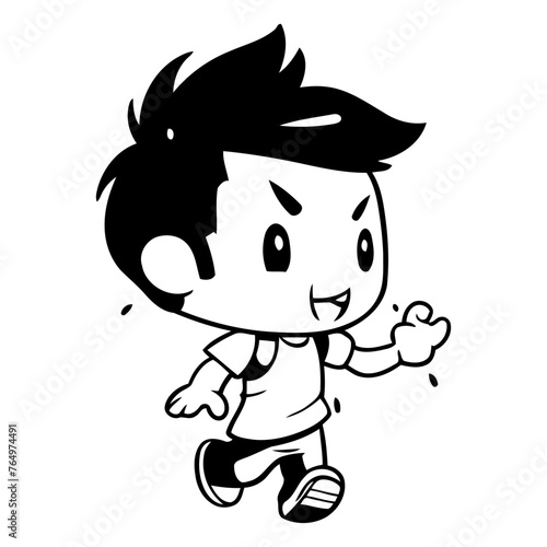 Cute Boy Running - Cartoon Vector Illustration      