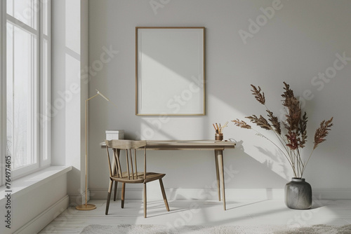 Mock up frame in Modern Minimalist Interior Design with Elegant Decor