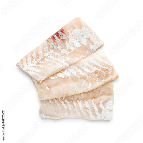 Papier peint Fresh raw cod fillets isolated on white, top view