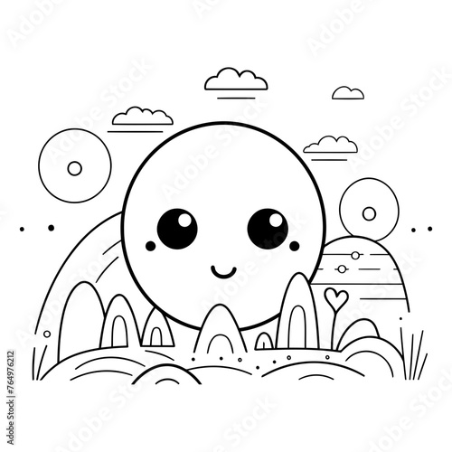 cute sun kawaii in the landscape vector illustration designicon photo