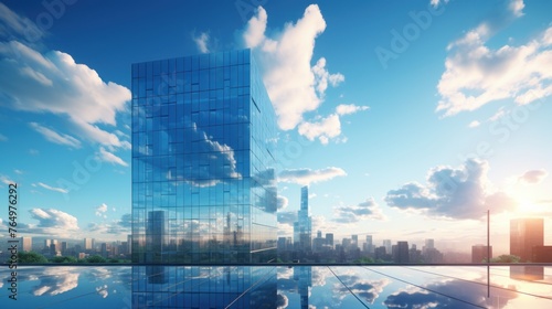 Photorealistic Tall building and behind it a beautiful and sky © Damian Sobczyk