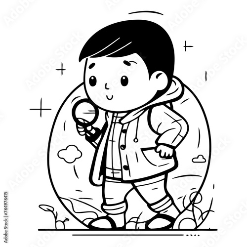 search. kid. searching. child. little. cartoon. concept. childhood. boy. cheerful. young. person. illustration. character. magnifying. cute. magnifier. find. happy. look. 