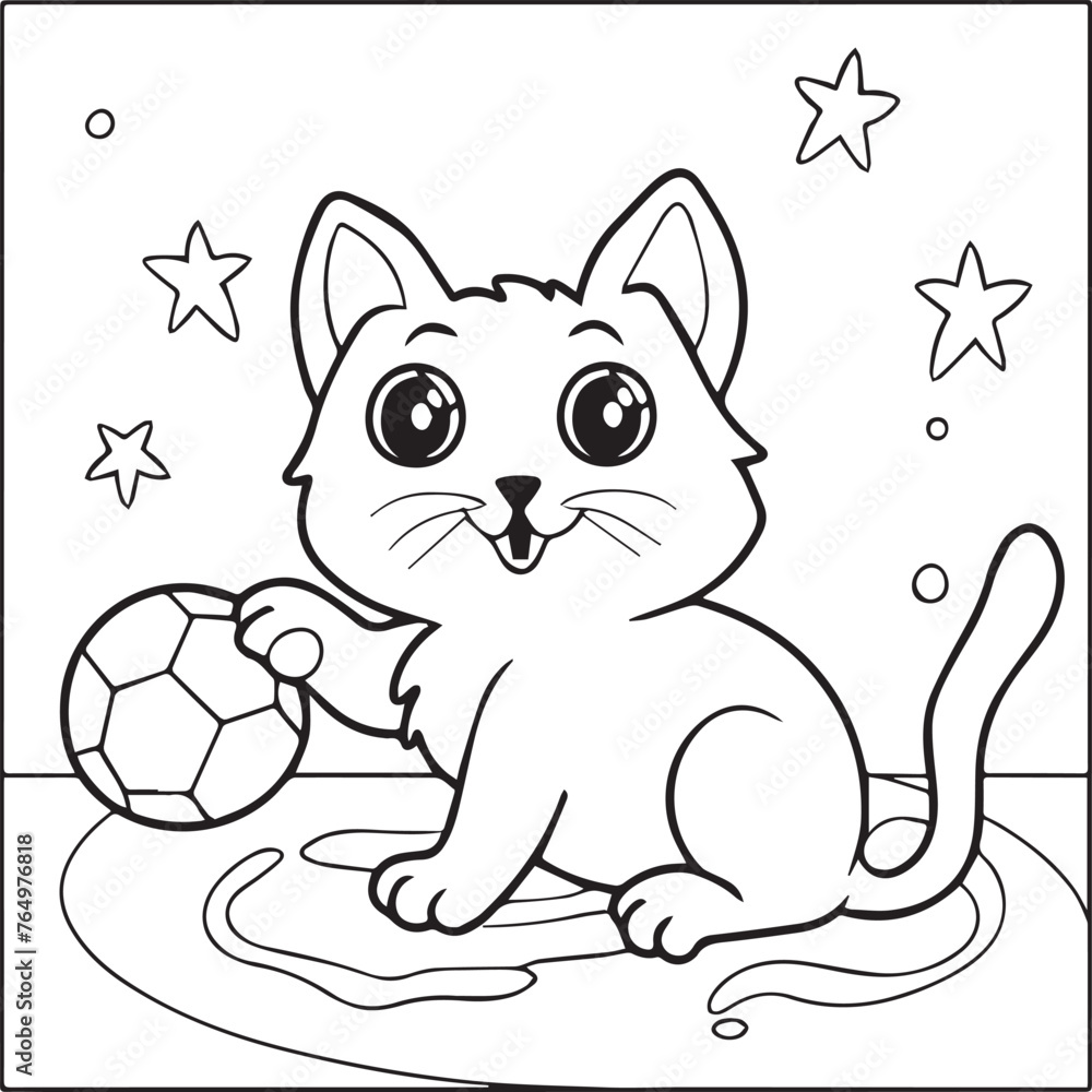 Cute cat coloring pages for coloring book. Cat outline vector. Playing