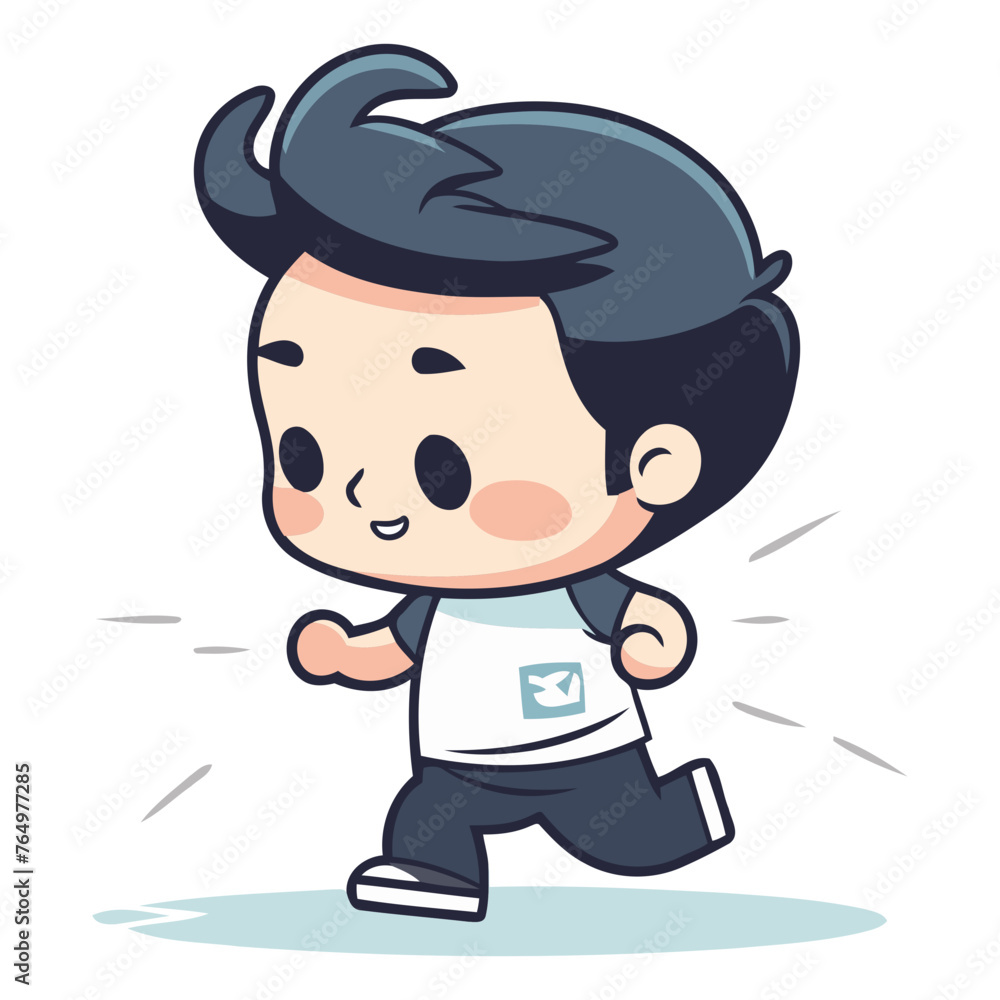 Boy running and listening to music - Cute Cartoon Vector Illustration