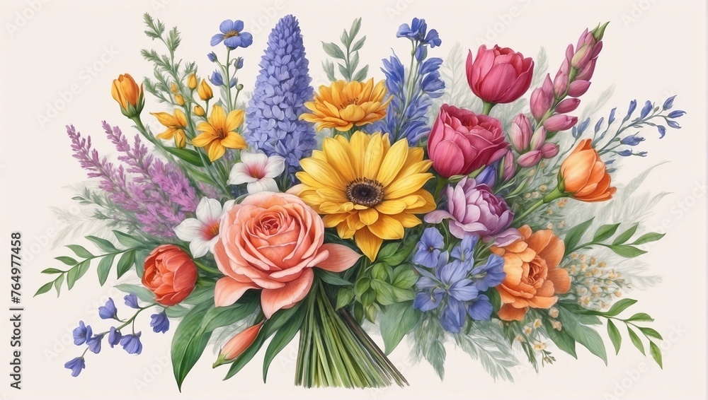 A bouquet of flowers in a variety of beautiful colors for decoration and decoration. A bouquet of flowers in a variety of beautiful colors for decoration and decoration.