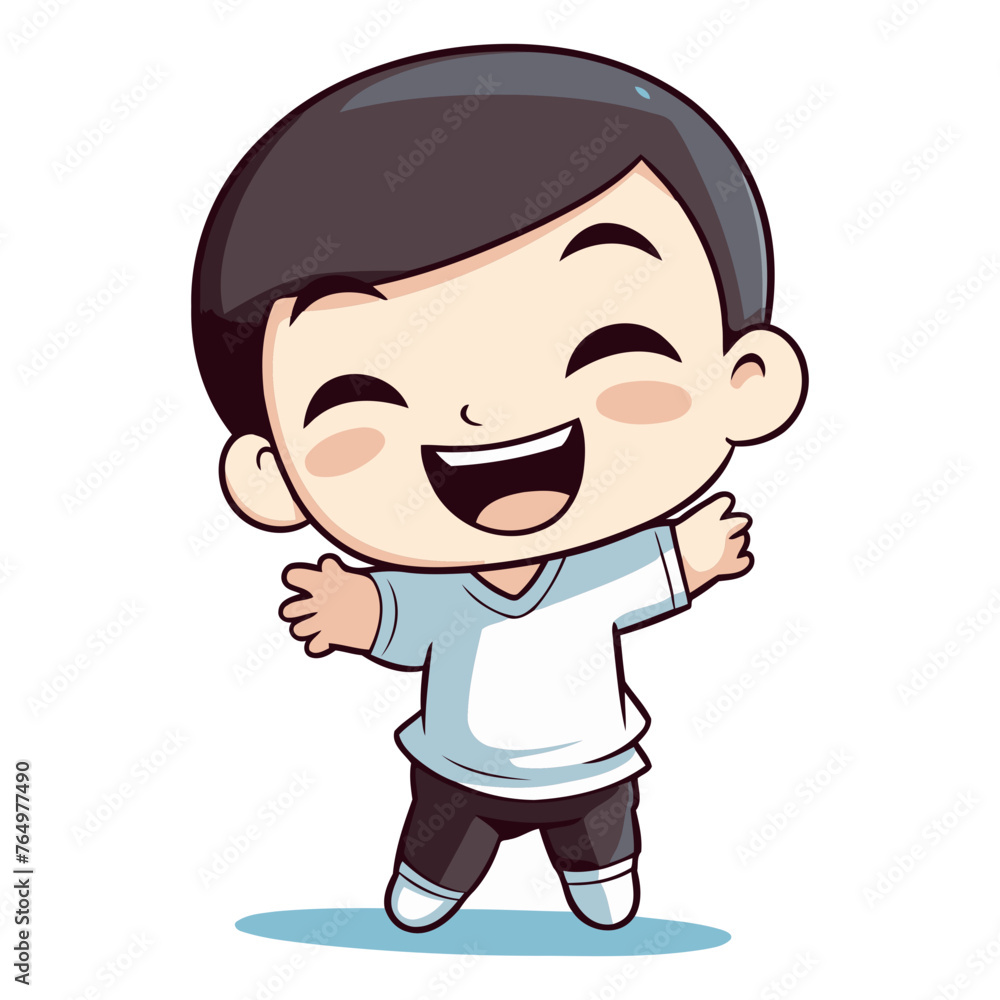 Cute little boy running and smiling. Vector clip art illustration.