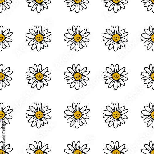 Seamless pattern in wondrous Chamomile on white background. Vector image.