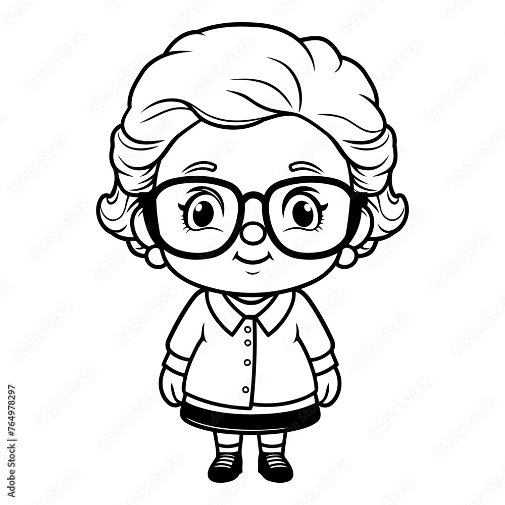 Grandmother Cartoon Mascot Character Vector Illustration for Coloring Book