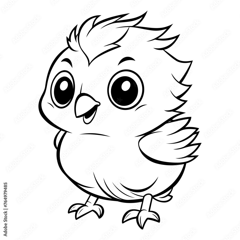 Black and White Cartoon Illustration of Cute Little Bird Animal Character for Coloring Book