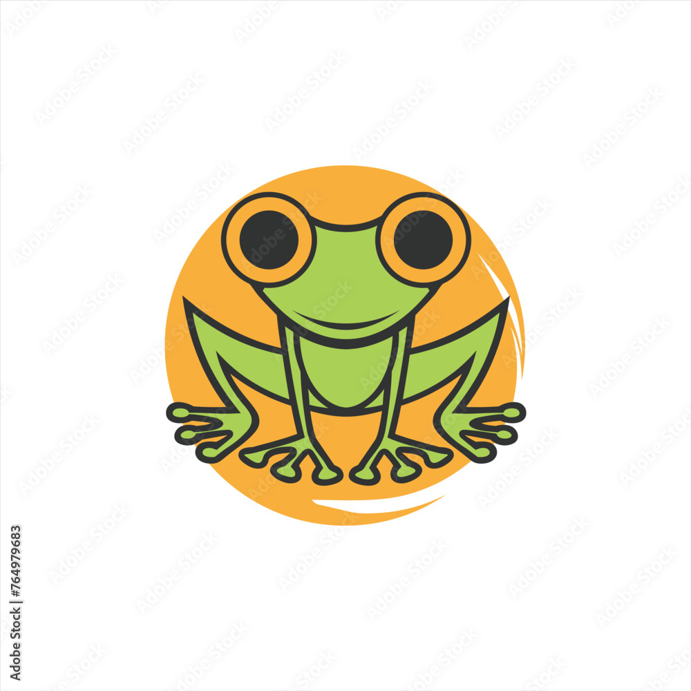 Fototapeta premium a frog with a yellow circle on it and a white background with a picture of a frog on it.