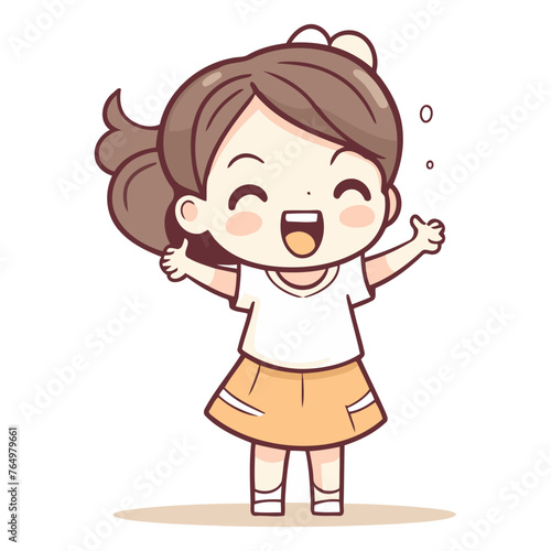 Cute little girl with happy expression. Vector cartoon character illustration.