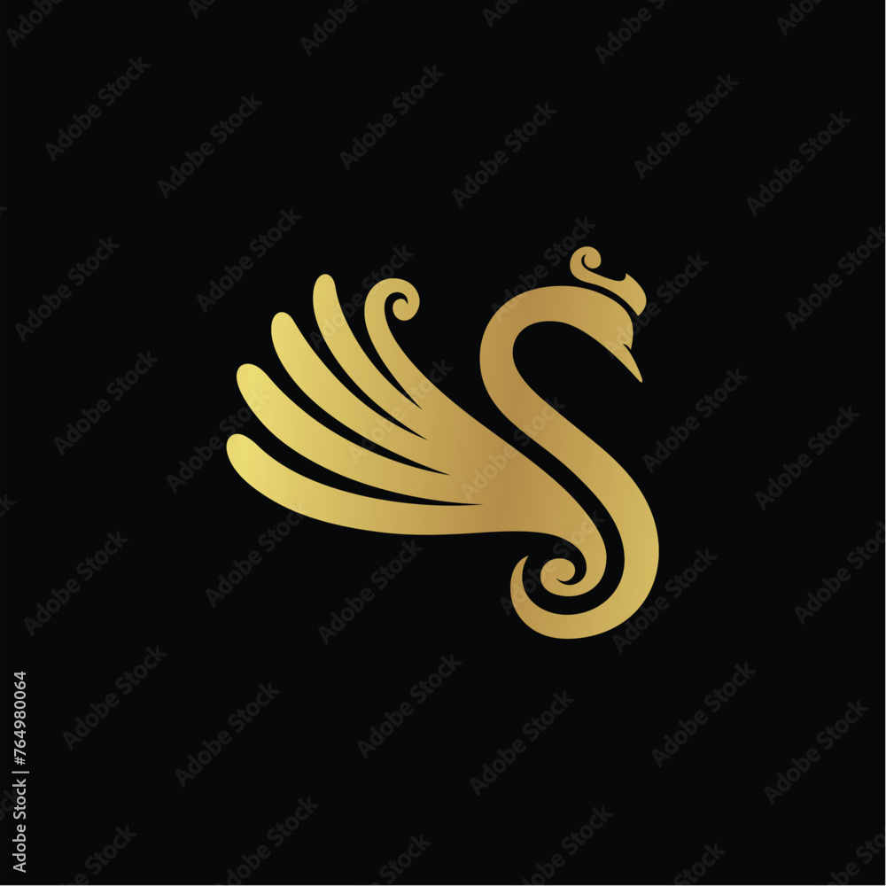 Fototapeta premium Golden crowned swan logo vector template
