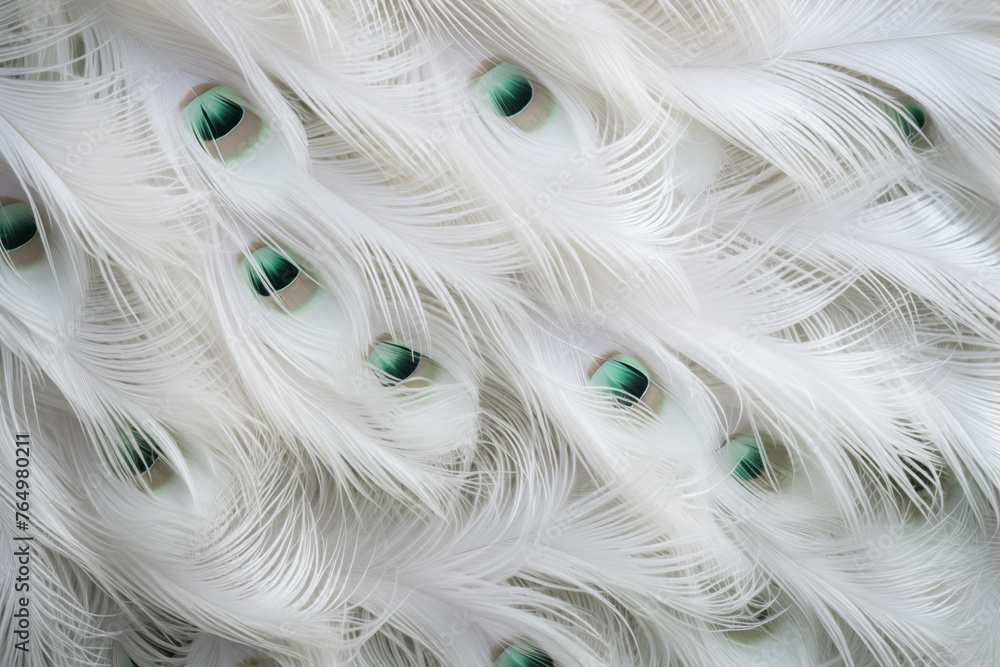 Obraz premium Close up of white peacock feathers texture background