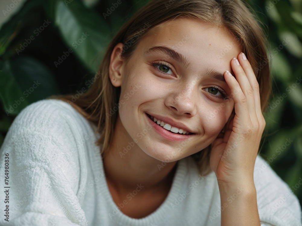 Happy young beautiful Caucasian woman takes care of her facial skin. Happy young beautiful Caucasian woman takes care of her facial skin.