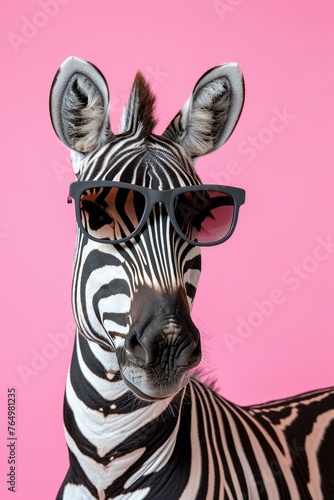 Zebra with Sunglasses on Vibrant Background