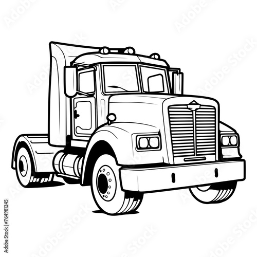 Truck with a trailer in black and white colors.