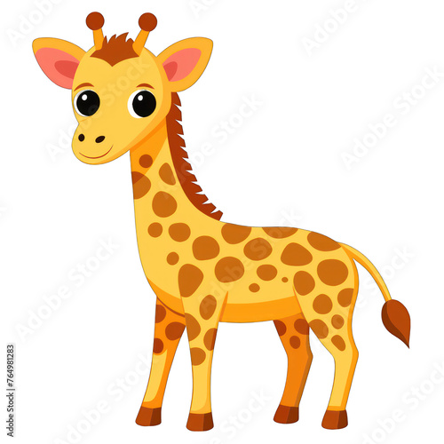 Giraffe Cartoon Illustration: Cute Giraffe Character Isolated on White Background