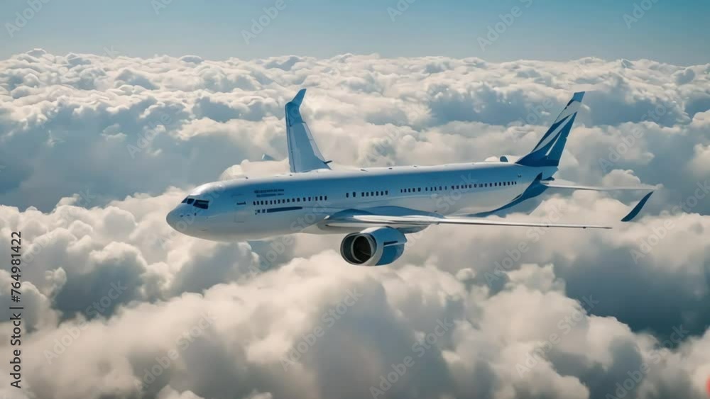 Aerial view of charter private jet flying above white clouds in a clear sunny day, aircraft Aerial view of charter private jet flying above white clouds in a clear sunny day, aircraft