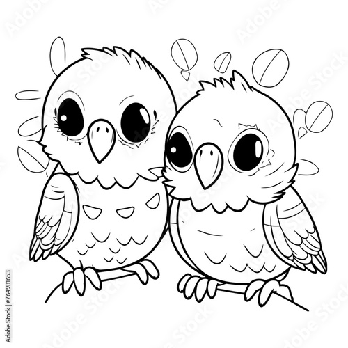 Coloring book for children: Two cute owls on white background